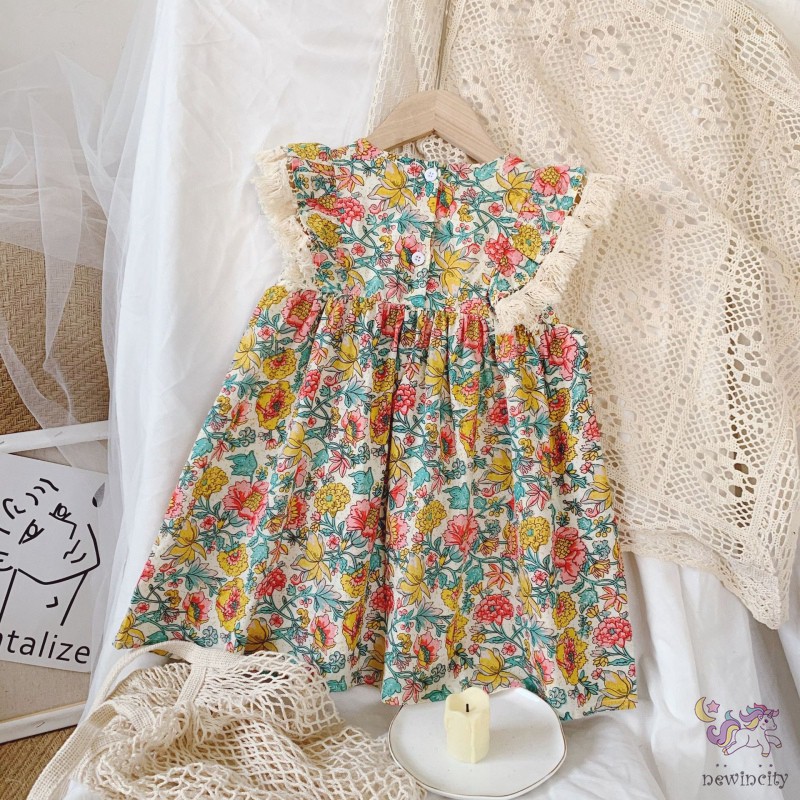 Đầm Bé Gái In Hoa Phong Cách Hàn Quốc