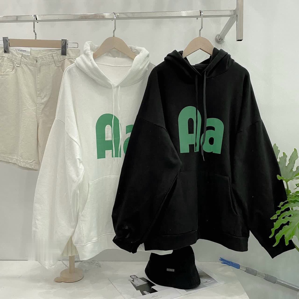 Áo hoodie chữ Aa chất liệu nỉ ngoại không xù lông - kiểu dáng Hàn Quốc
