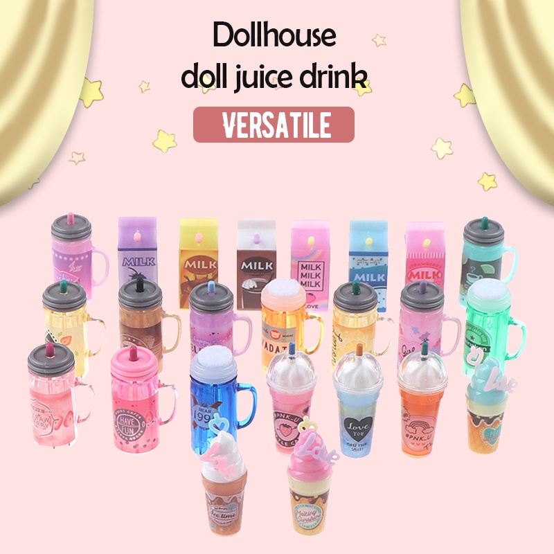 Set 3 mô hình chai nước ép dùng trang trí nhà búp bê tỉ lệ 1:12