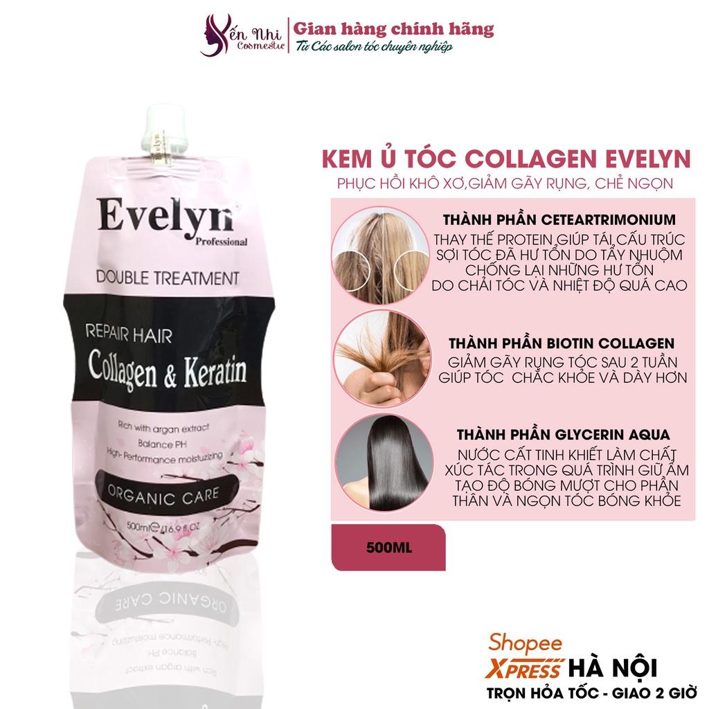 Kem ủ tóc evelyn phục hồi hư tổn ủ tóc collagen evelyn siêu mượt 500ml, mỹ phẩm tóc yến nhi DT05