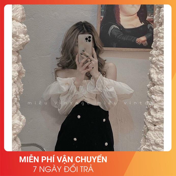 [LOẠI 1- FREESHIP] Set trễ vai tiểu thư sang chảnh 🌸 Set áo trễ vai voan tơ kèm chân váy chữ A cúc ngọc 🌸 | BigBuy360 - bigbuy360.vn