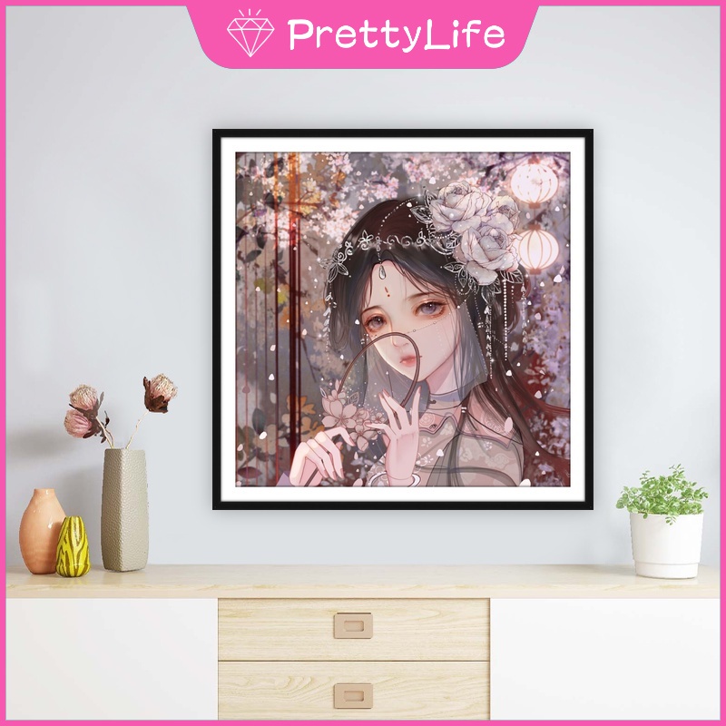 Bộ Tranh Đính Đá 5D DIY Hình Cô Gái Trung Hoa Cổ Điển Kích Thước 30x30cm / 40x40cm / 50x50cm