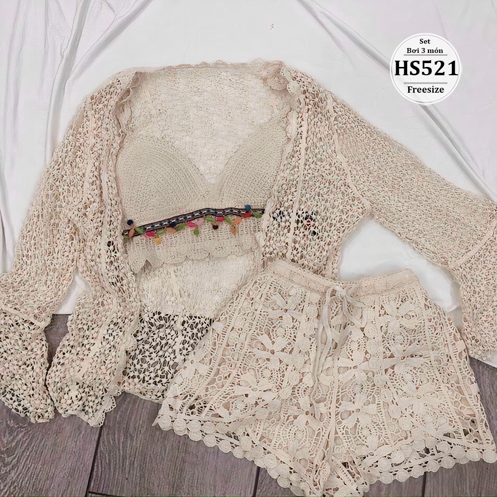 Set bikini lưới đi biển bigsize nữ 3 món - Quần + Áo + Áo khoác - size dưới 80kg - Đồ bơi bigsize 3 món -Trơn và Thổ Cẩm | BigBuy360 - bigbuy360.vn