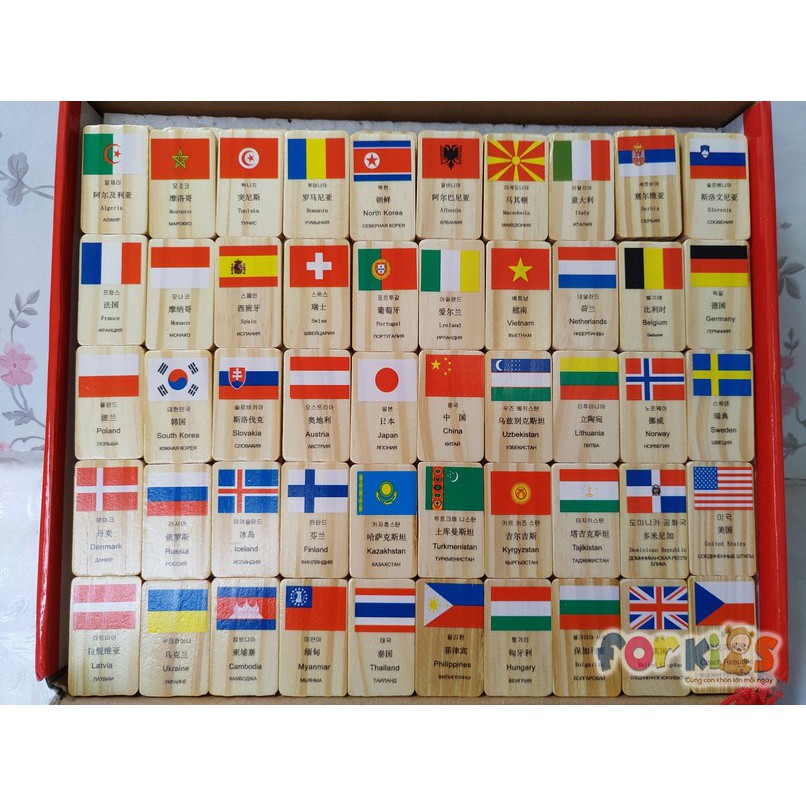 DOMINO gỗ 100 cờ quốc gia cho bé