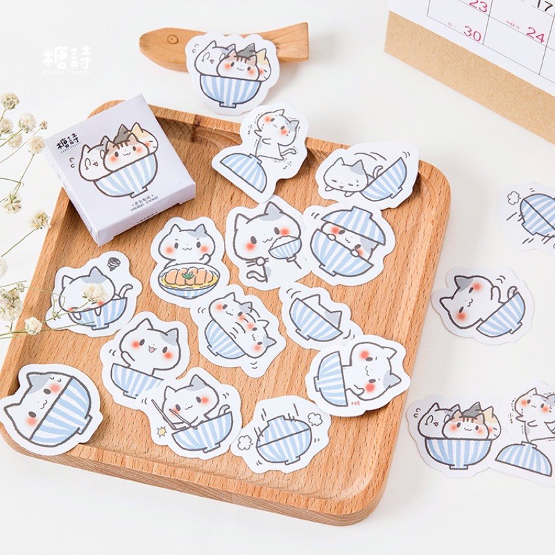 🍭Candyhouse🍭Hộp 45 miếng Dán Sticker Hình Chú Mèo Con Trang Trí Sổ