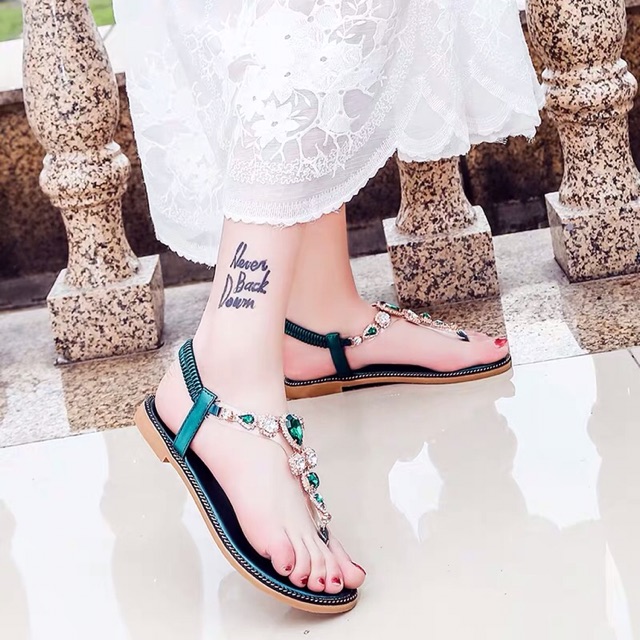 Sandal Đá Giọt Nước- sẵn xanh 35-, 3 ảnh thật cuối