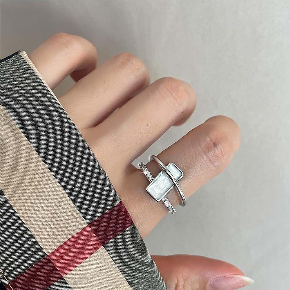 Nhẫn Hở Hình Vỏ Sò Vuông Phong Cách Retro Tối Giản