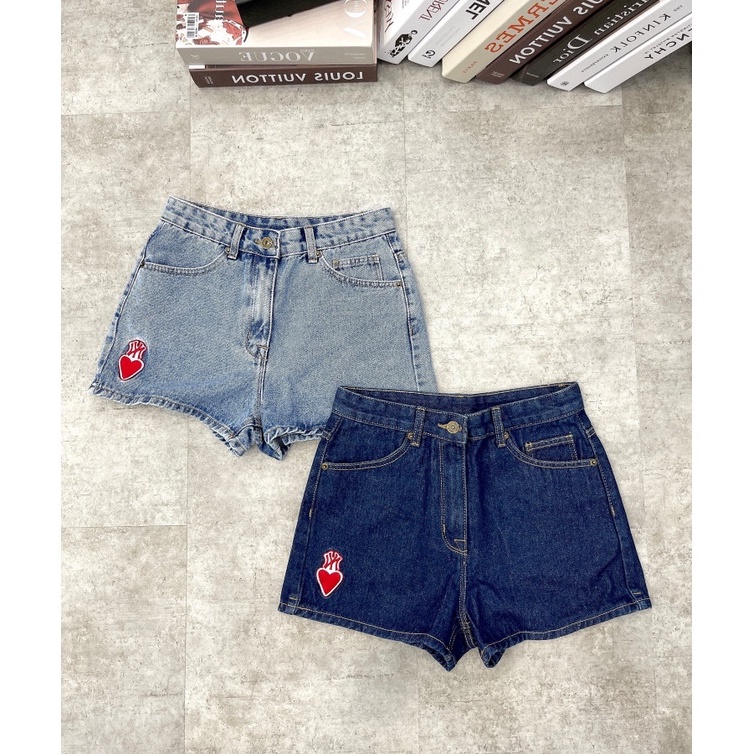 (HÀNG XUẤT XỊN) Quần short jean thêu tim Q2237 M//L//B N//Y HEART DENIM SHORTS Made in Vie full-tem-tag Size S M L