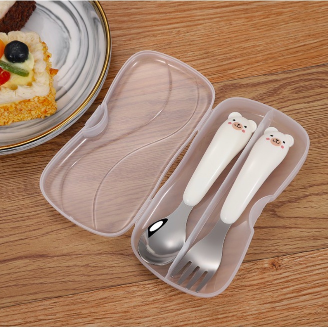 Set thìa dĩa inox cao cấp hình gấu siêu xinh