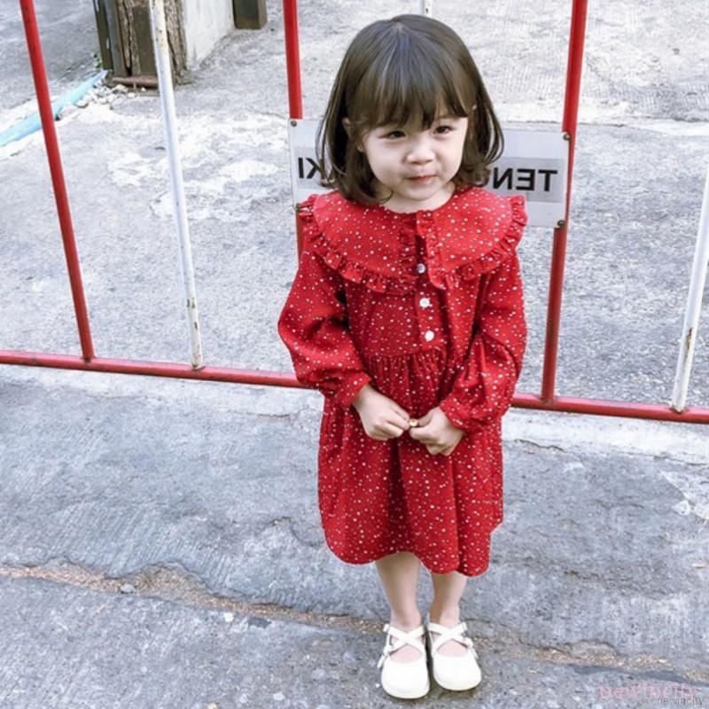 Đầm công chúa tay dài hoạ tiết chấm bi phong cách Hàn Quốc cho bé gái