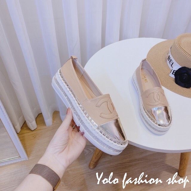 Giày lười slip on nữ mũi bạc độn đế 3p bọc cói vintage thời trang GL12