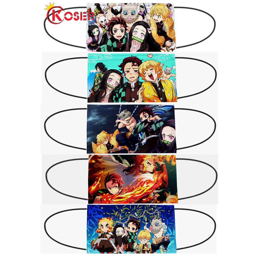 [COSER KING store] 10/50 Pcs 3 Layers Cool Mask 5 Colors Kimetsu No Yaiba Demon Slayer Cosplay Cosplay Face Mask Anime Cartoon Masquerade