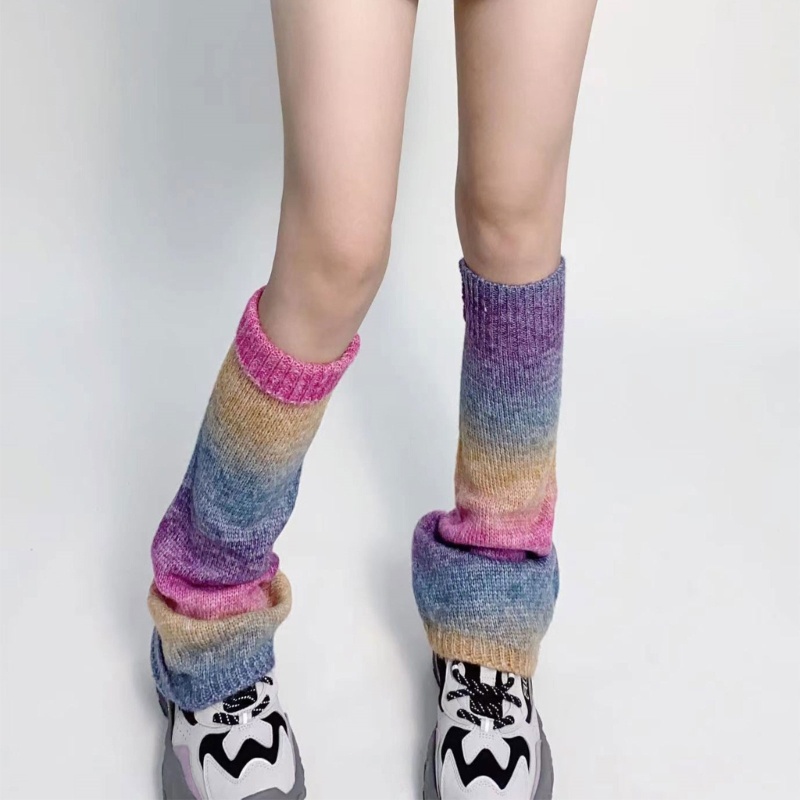 XIXI Tất Ống Chân Dệt Kim Giữ Ấm Chân Họa Tiết Cầu Vồng Phong Cách Harajuku