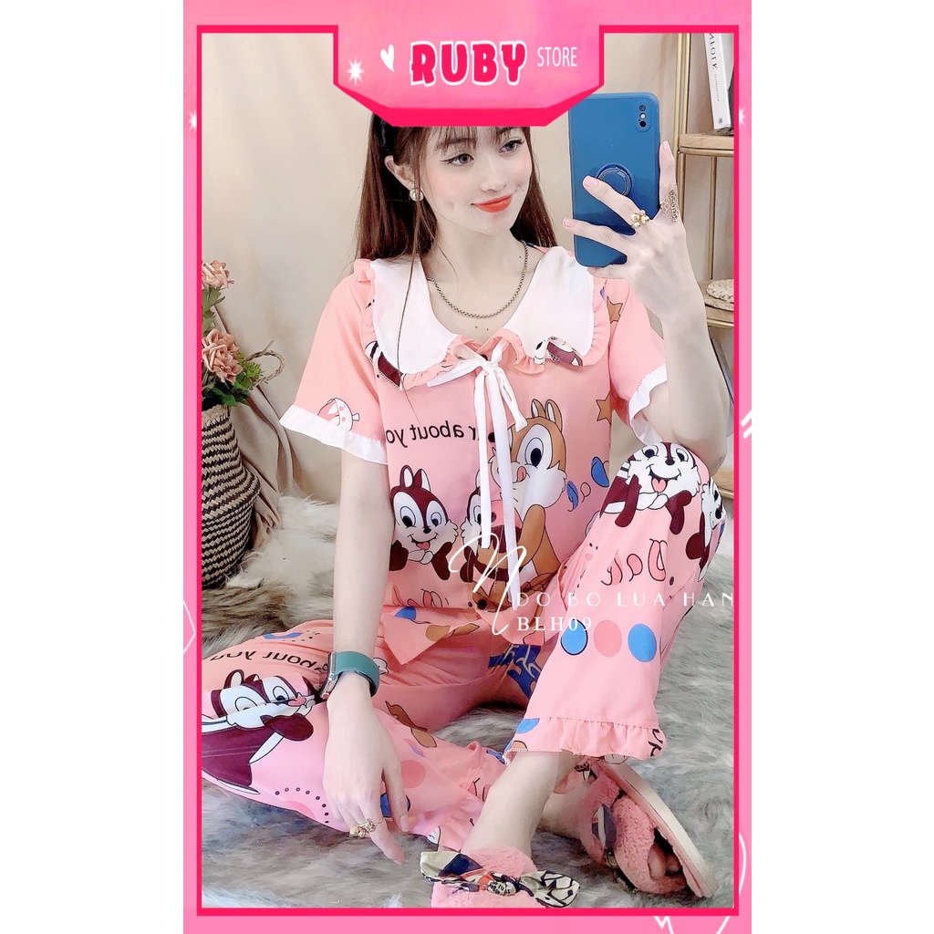 Đồ bộ nữ mặc nhà cổ tiểu thư chất kate lụa mềm mịn mát in hình hoạt hình dễ thương BLH09