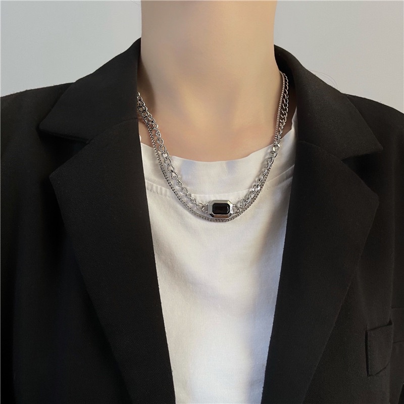 Vòng cổ unisex dây xích cá tính mặt hình học phong cách Hàn quốc cho nam nữ, dây chuyền unisex dây xích