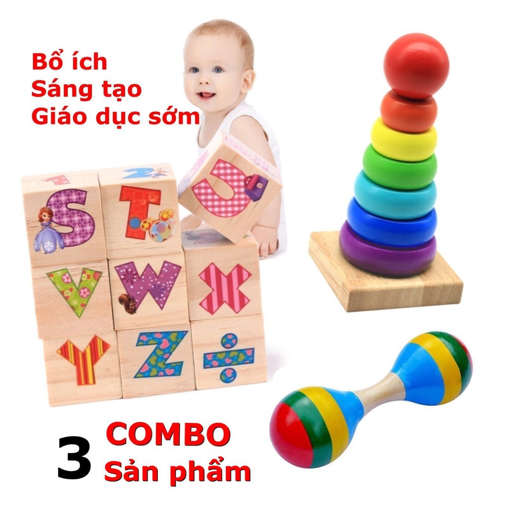 Combo 3 sản phẩm đồ chơi gỗ thông minh phát triển trí nào cho bé từ 0 đến 3 tuổi
