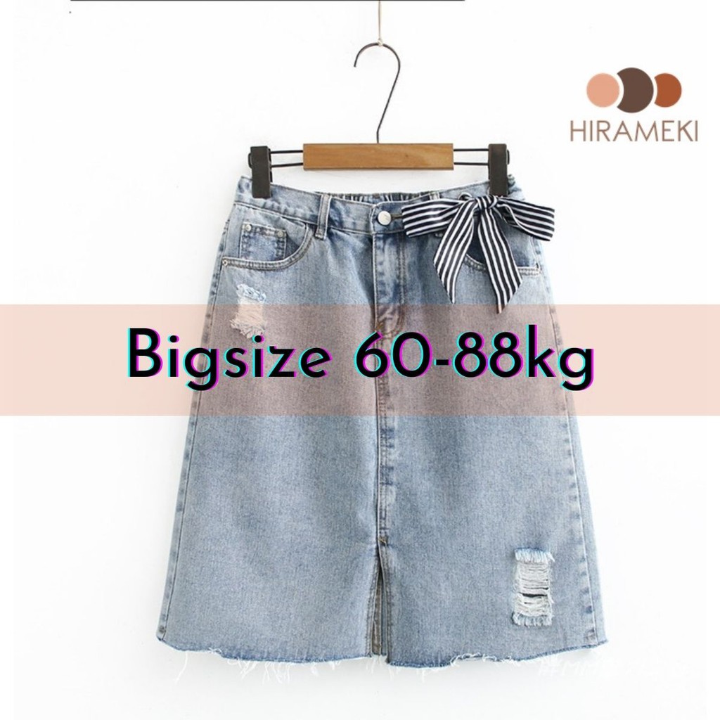 [BIGSIZE] CHÂN VÁY JEAN CHỮ A CỘT NƠ 60-88KG - CV69