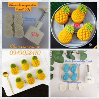 Khuôn lò xo 4 mặt quả dứa, khuôn bánh dứa 50g gồm 1 cây nhấn + 4 mặt quả dứa 50g