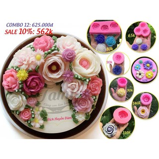 Combo 12 khuôn silicon rau câu hoa nổi