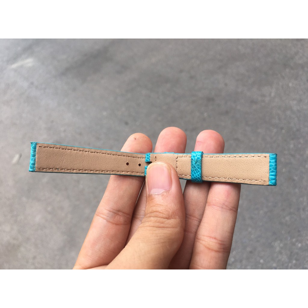 Dây Đồng Hồ Da Đà Điểu Nữ Màu Xanh Bích  Đủ Size
