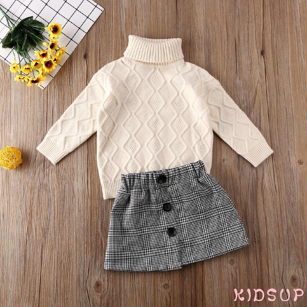 Bộ Áo Sweater Cổ Lọ + Chân Váy Mini 2 Món Thời Trang Mùa Đông Cho Bé Gái