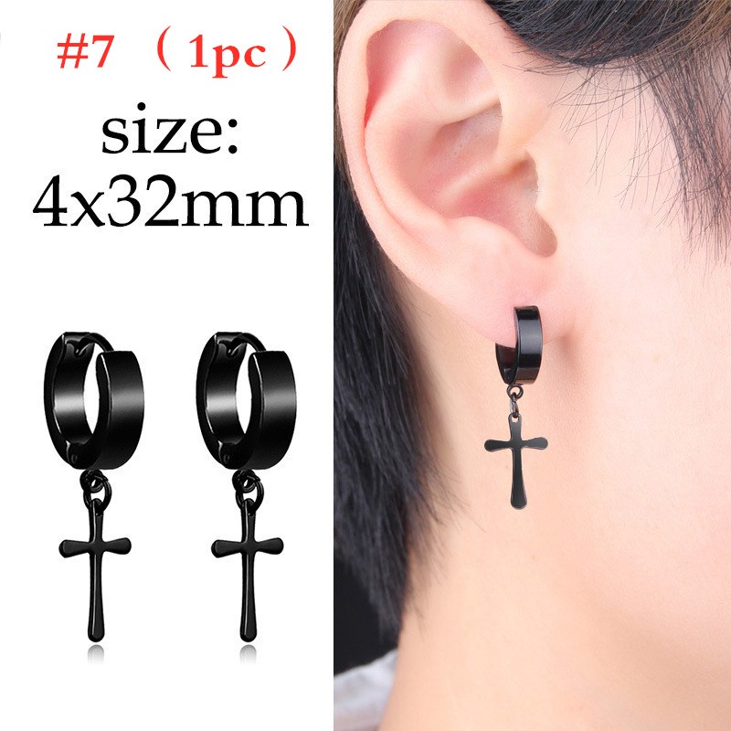 1 Khuyên Tai Tròn Bằng Thép Không Gỉ Màu Đen Phong Cách Hàn Quốc Thời Trang Unisex