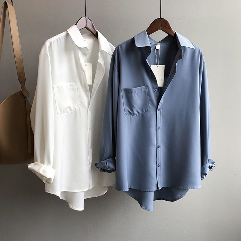 COZOK Áo Sơ Mi Chiffon Tay Dài Kiểu Dáng Đơn Giản Hợp Thời Trang