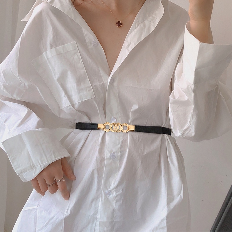 Thắt Lưng Mỏng Cổ Điển Cho Nữ, Thắt Lưng Màu Trơn Co Giãn Cho Bé Gái Thắt Lưng Khóa Vòng Màu Vàng Dây Đai Phụ Kiện Đầm