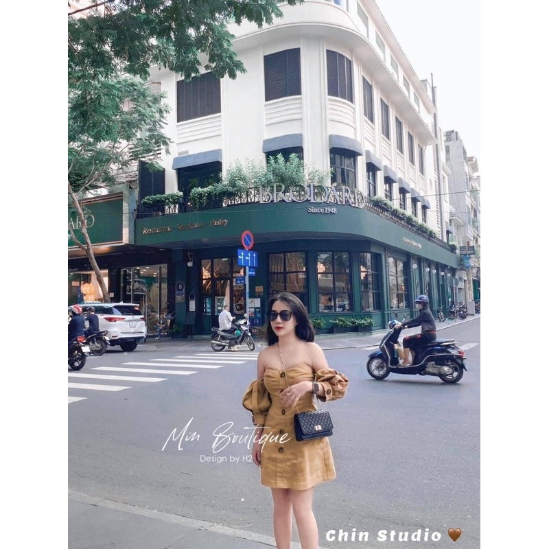 VÁY NÂU KAKI TRỄ VAI CÚP NGỰC | BigBuy360 - bigbuy360.vn