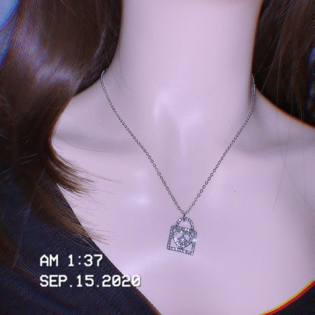 Dây Chuyền Mặt Hình Ổ Khóa Trái Tim 22685 Thời Trang Phong Cách Đơn Giản