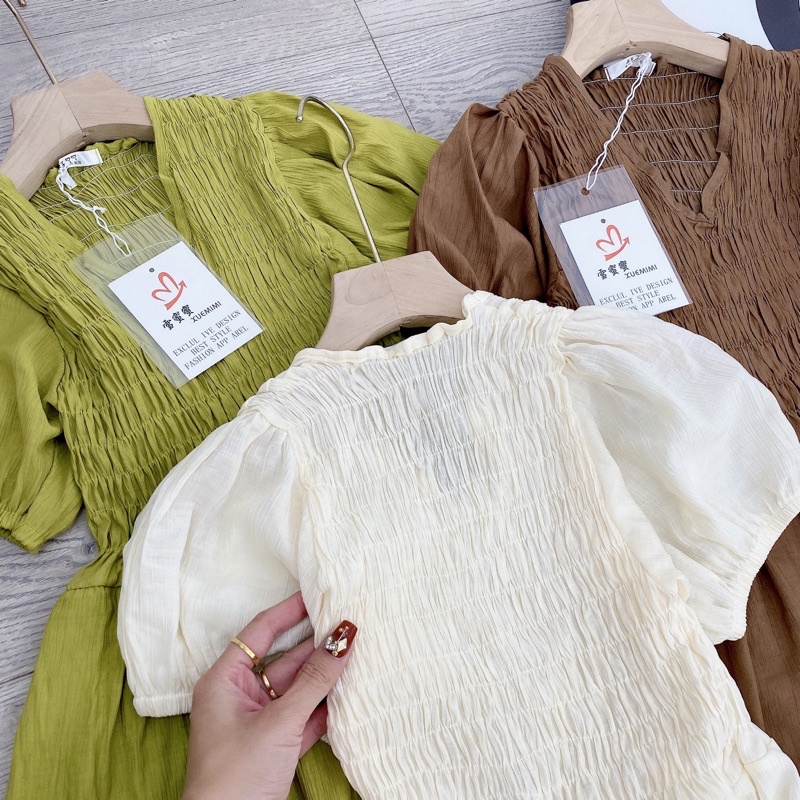 [ 𝐅𝐑𝐄𝐄 𝐒𝐇𝐈𝐏 ] VÁY MAXI CỔ V CHUN NGỰC XÒE TẦNG SIÊU XINH VẢI ĐŨI TƠ SỌC NHĂN QC