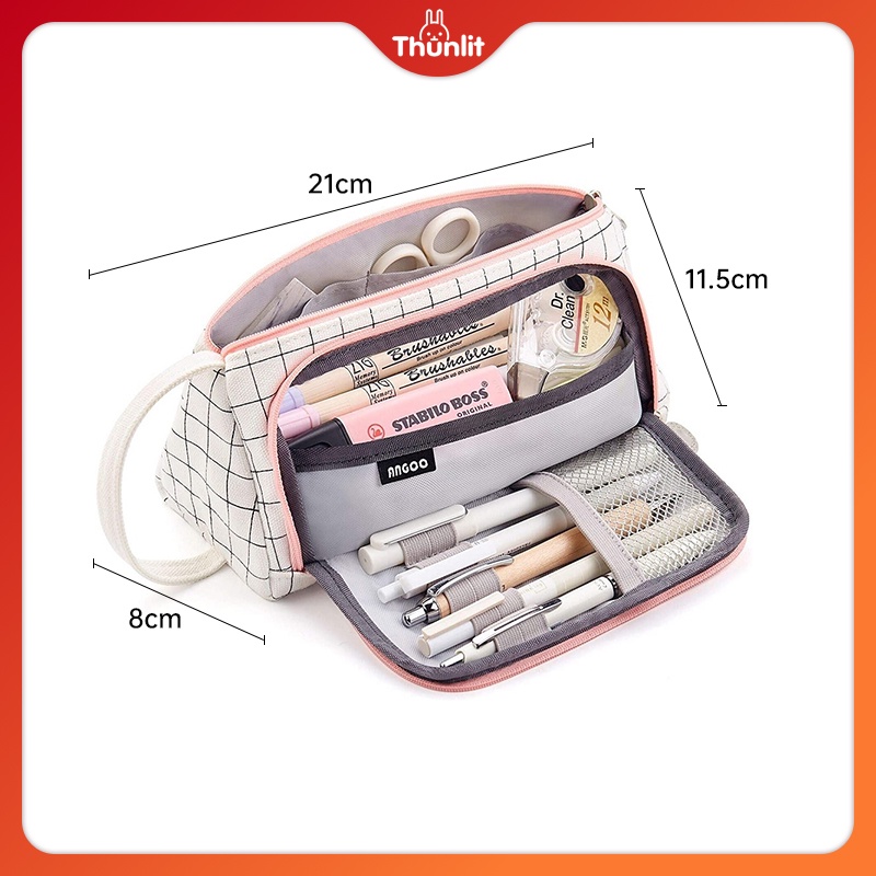 Túi đựng bút THUNLIT sức chứa lớn cầm tay cho nam nữ sinh viên nhân viên văn phòng