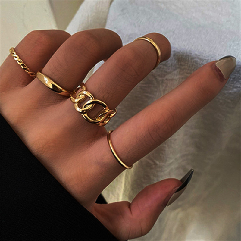 5pcs / Set Metal Fashion Design Rings Opening Finger Sets for Women Jewelry Korean Joint Rings