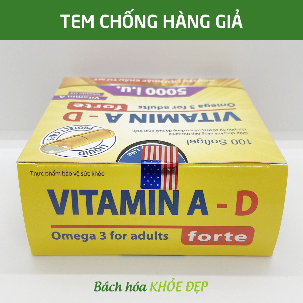 Viên uống Vitamin A D, Omega 3 tăng sức khỏe, khỏe mắt, đẹp da - Hộp 100 viên