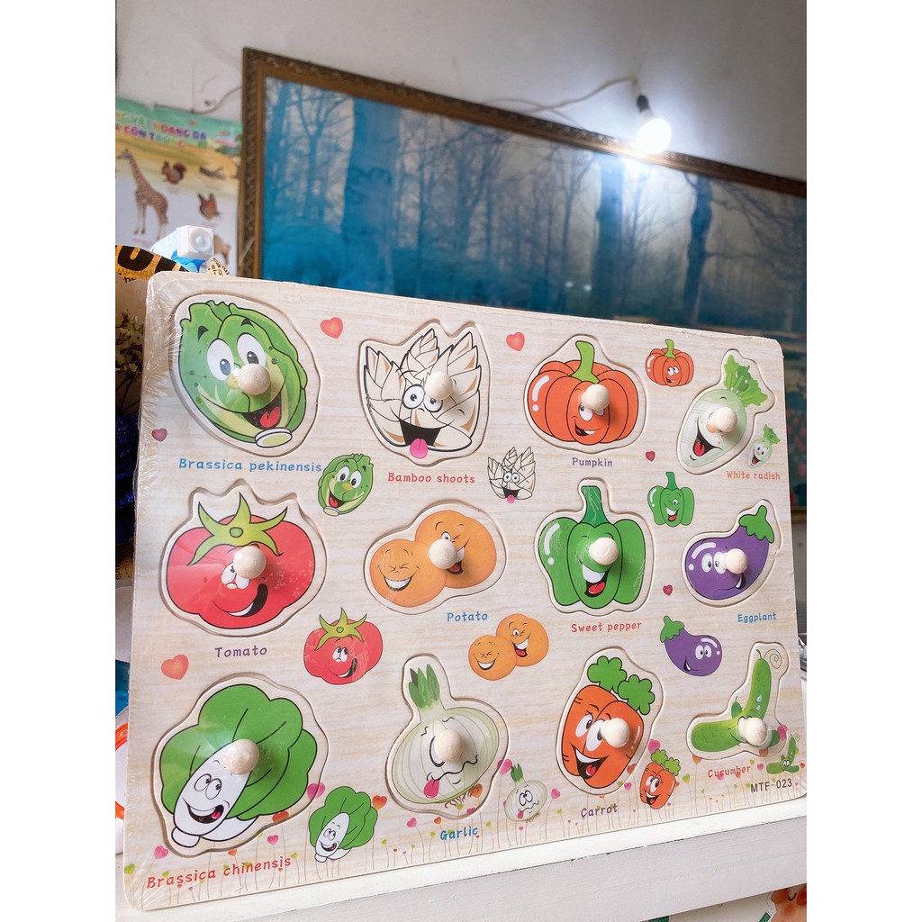 Đồ Chơi Bảng Ghép Hình Núm Gỗ Loại Sịn Bảng Núm Cho Bé Loại To Đẹp 22×30cm Nhiều Chủ Đề