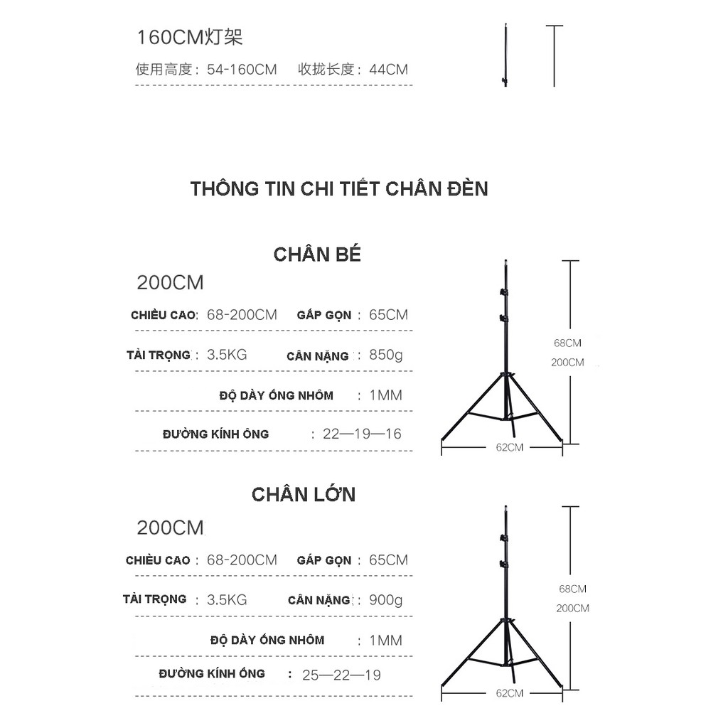 Chân đèn Studio, Flash Cho Chụp Ảnh, Quay Phim, Livestream chuyên nghiệp. Tặng kèm 1 kẹp điện thoại 55-85mm.