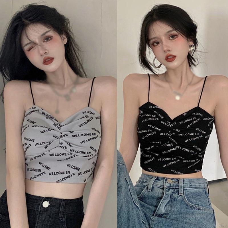 Áo Hai Dây Ôm Dáng In Chữ Đơn Giản Thời Trang Cho Nữ