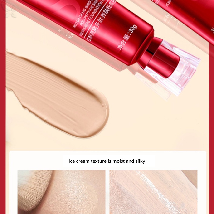 Red Ginseng Bird 's Nest Polypeptide Concealer Liquid Foundation Brightening Oil Control Long Lasting Chống Thấm Nước Full Cover Face Base