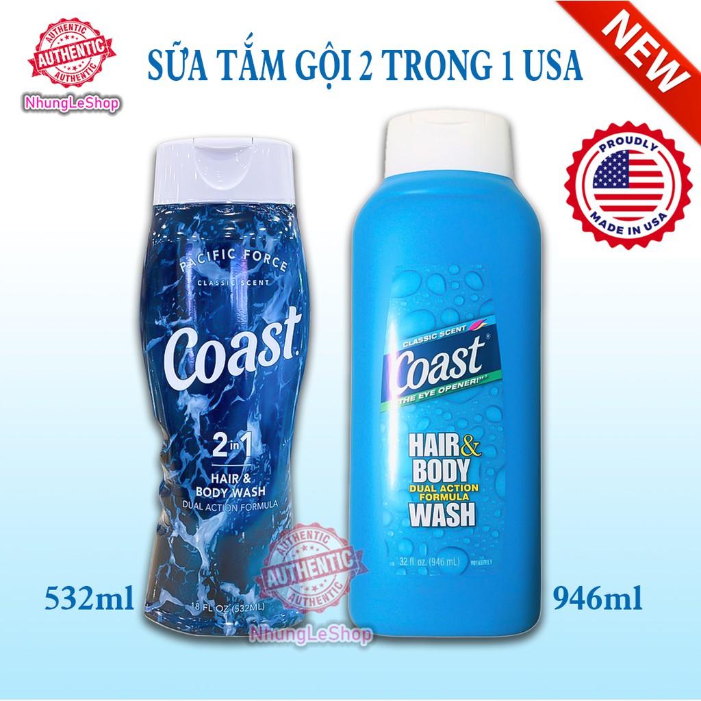 Sữa Tắm Gội Dành Cho Nam 2 in 1 Coast 946ml Classic Scent Hair &amp; Body Wash Hàng USA