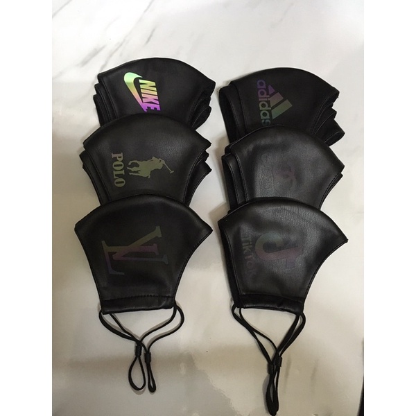 Khẩu trang da in logo quản quang , vàng size người lớn - Khẩu trang thời trang cao cấp