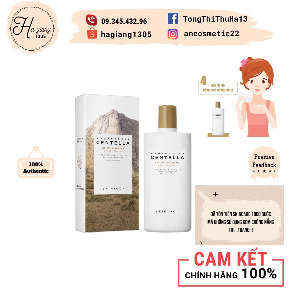 Kem chống nắng rau má Skin1004 Madagascar Centella Air-Fit SunCream SPF50+ PA++++ 50ml chiết xuất rau má hỗ trợ giảm mụn