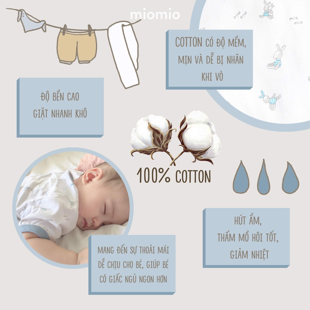 Bộ dài tay cài giữa sơ sinh Miomio 100% cotton mỏng mát