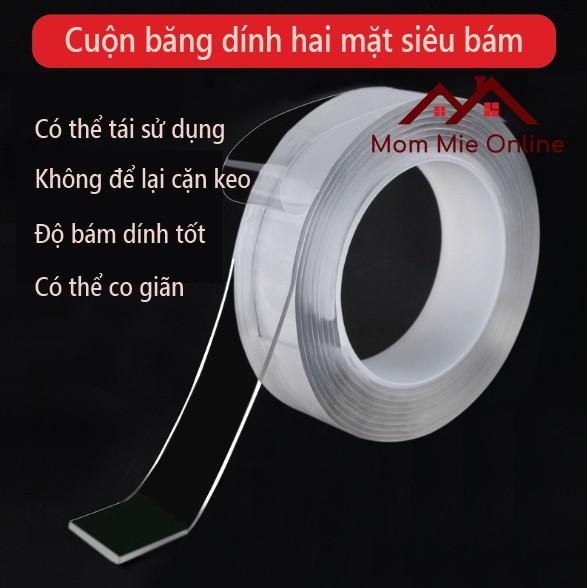 Cuộn băng dính hai mặt đa năng siêu bám, trong suốt, dài 1m - 5m - B140