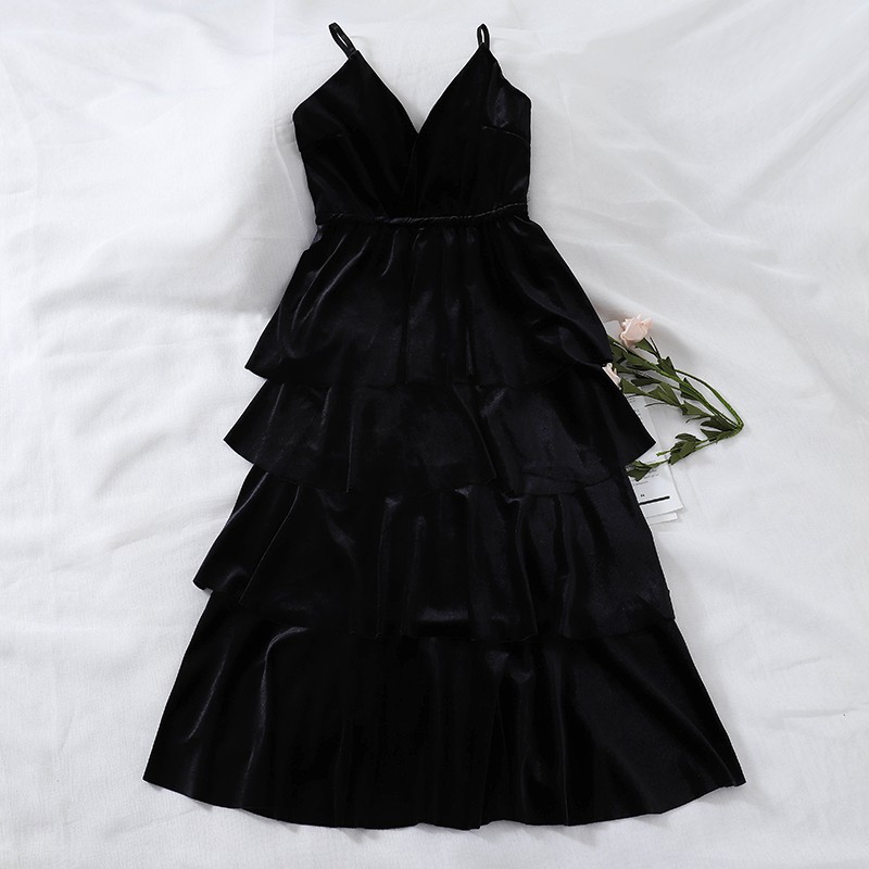 [ORDER] Váy 2 dây nhung dáng xòa xếp tầng - T1210 | BigBuy360 - bigbuy360.vn