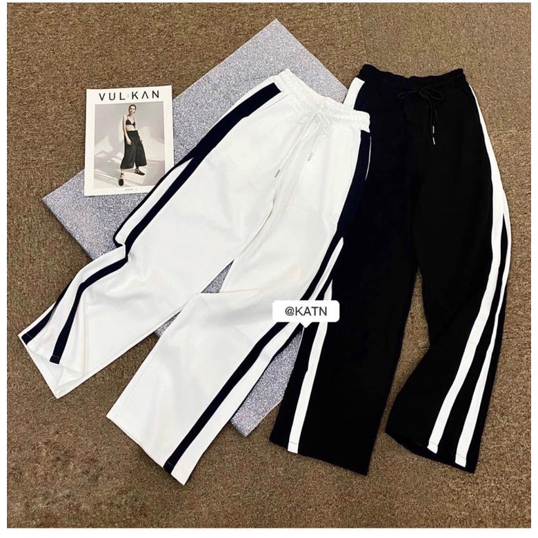 SÉT 2 QUẦN SUÔNG KẺ 2 SỌC ĐEN TRẮNG