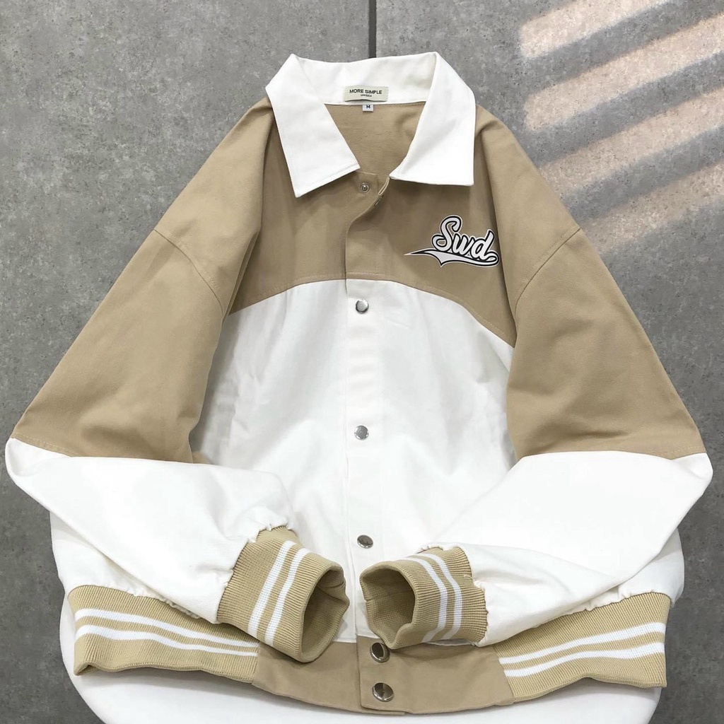 Áo Khoác Dù Cổ Bẻ Phối Xen Kẻ Màu SWEEDDer  Nam Nữ Có Thể Bon Chen, Phông Cách Chuẩn Style Hàn Quốc