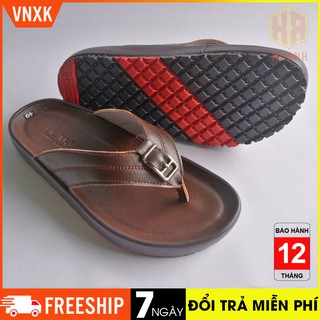 Dép kẹp nam da bò thật cao cấp kiểu dáng đẹp màu nâu đế cao su quai kẹp xỏ ngón hàng chính hãng