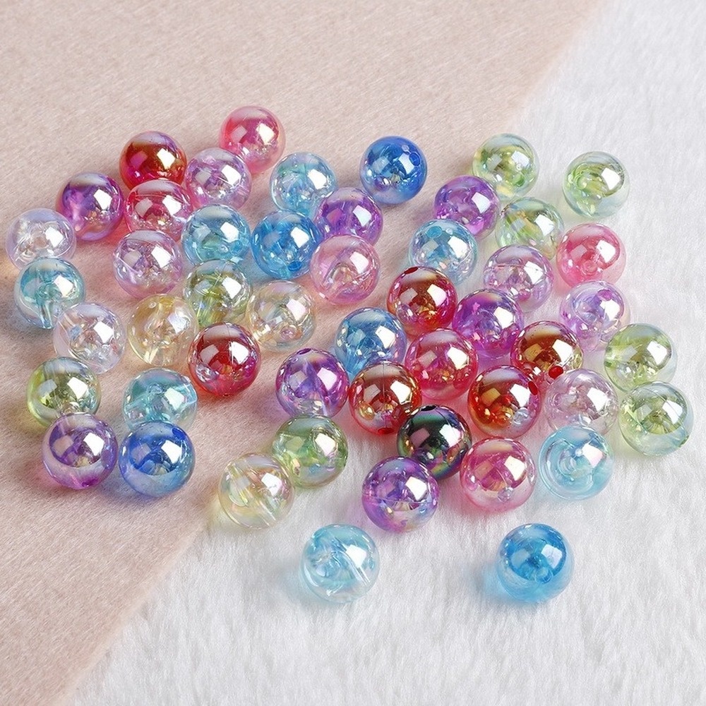 Set 50 / 100 / 200 Hạt Xâu Chuỗi Bằng Acrylic Trong Suốt Đầy Màu Sắc 6 / 8 / 10mm Làm Trang Sức DIY
