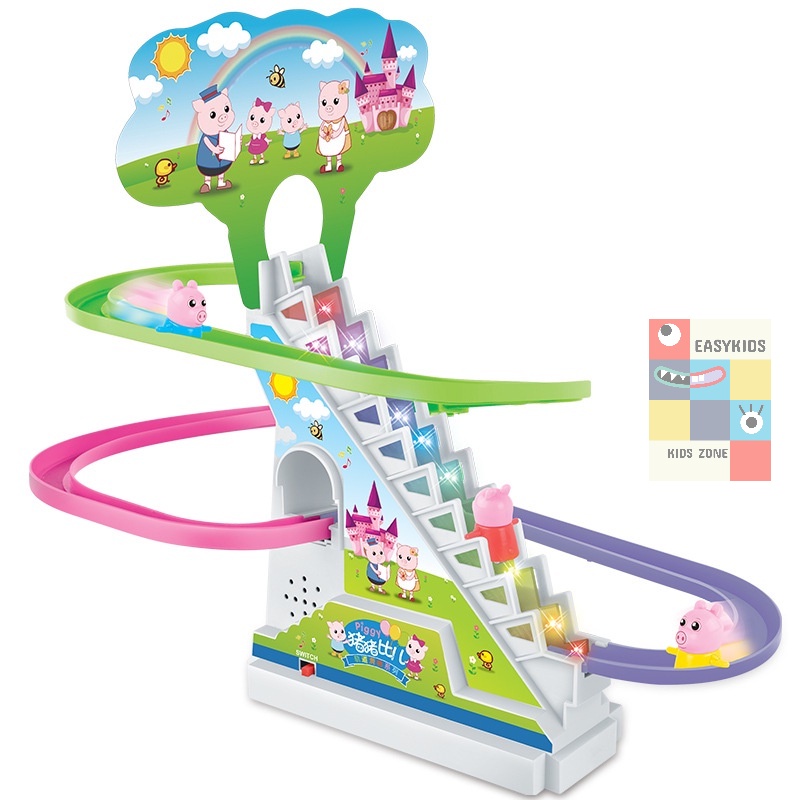 Đồ chơi heo Peppa Pig, vịt Little Duck leo cầu thang có đèn và nhạc vui nhộn cho bé