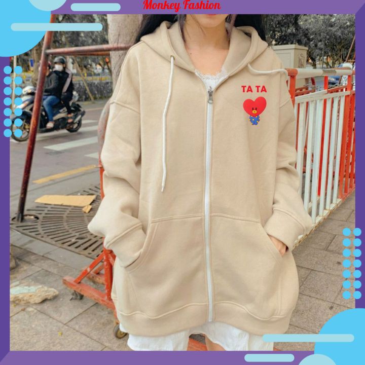 Áo hoodie, áo khoác hoodie nỉ Nữ Cực Đẹp Mềm Mịn, Chất Thun Nỉ Bông Thoáng Mát In TATA BTS(BT21) Phong Cách Hàn Quốc